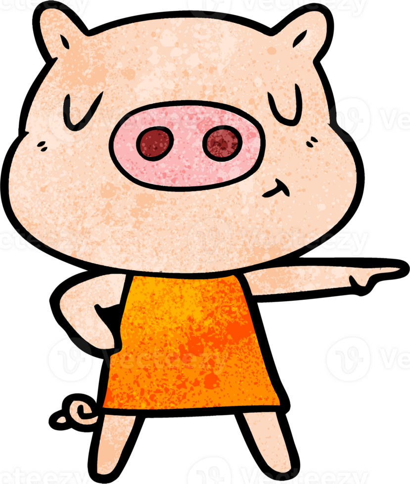 cartoon content pig in dress pointing drawing png