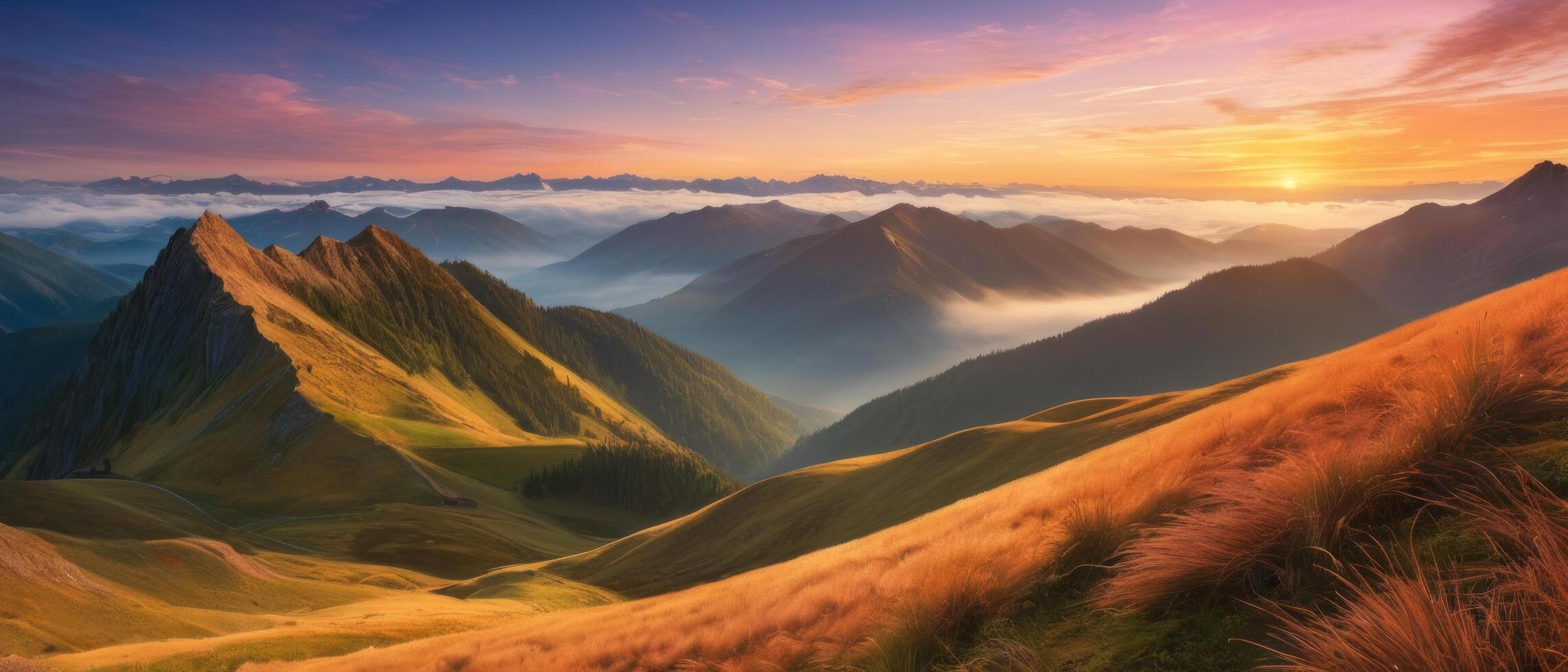 mountain lanscape. golden hour view of mountain photo