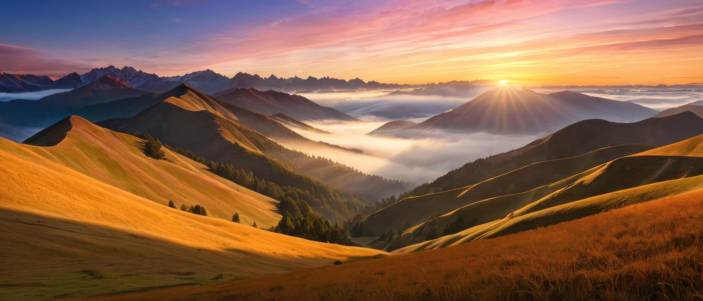mountain lanscape. golden hour view of mountain photo