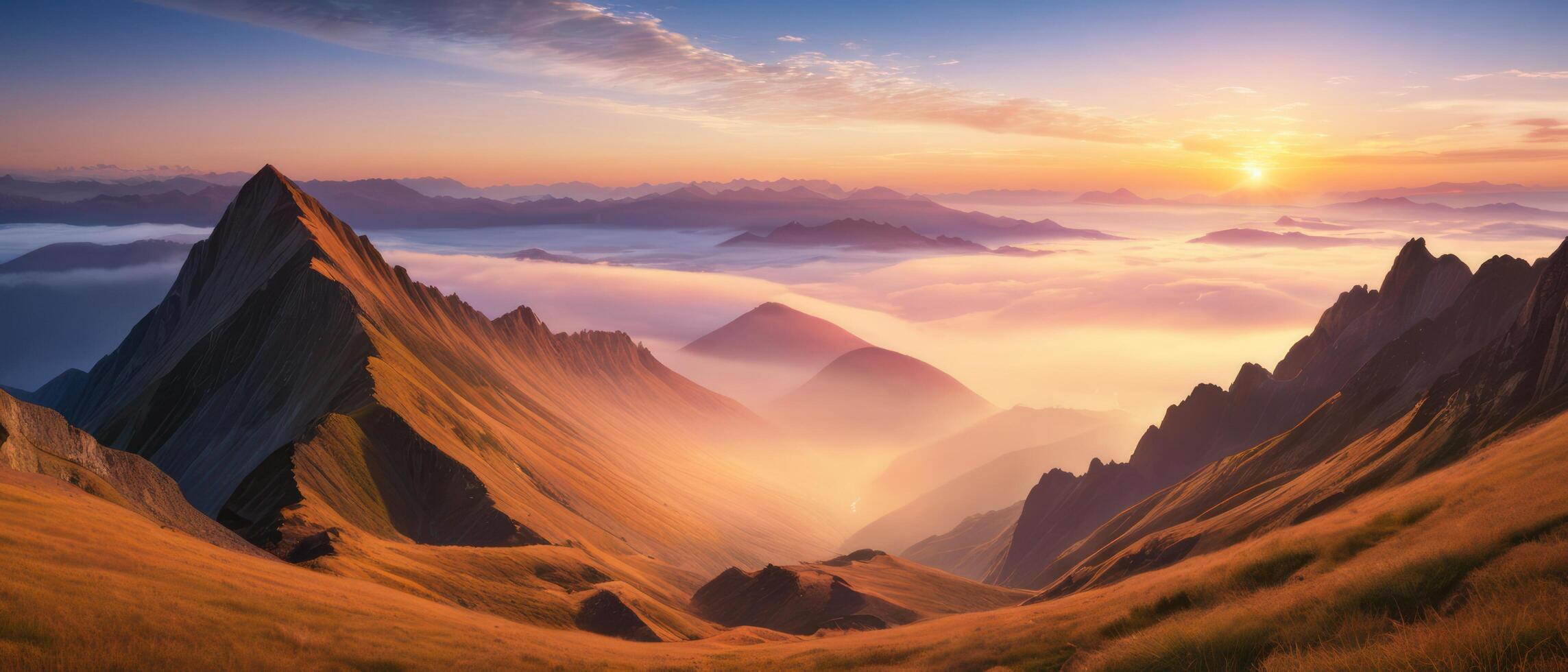 mountain lanscape. golden hour view of mountain photo