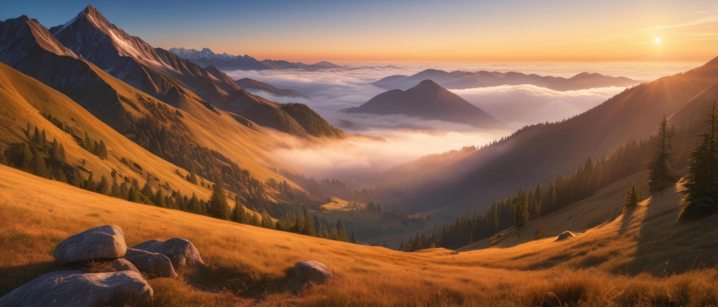 mountain lanscape. golden hour view of mountain photo