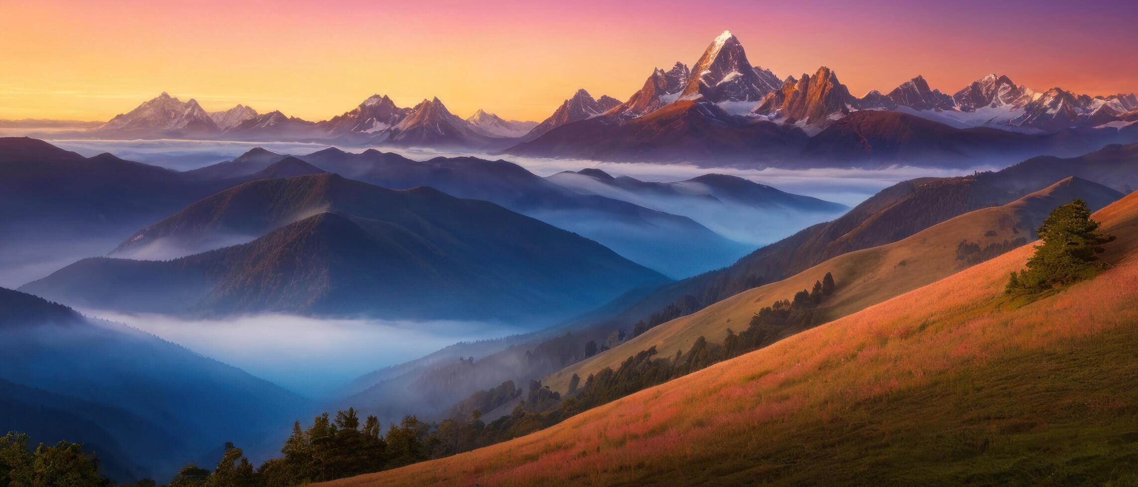 mountain lanscape. golden hour view of mountain photo