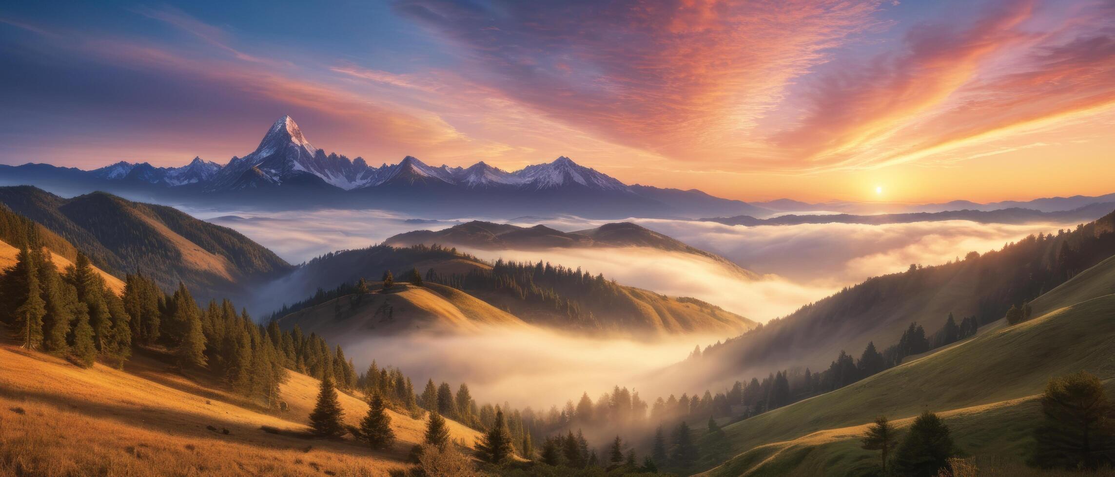 mountain lanscape. golden hour view of mountain photo