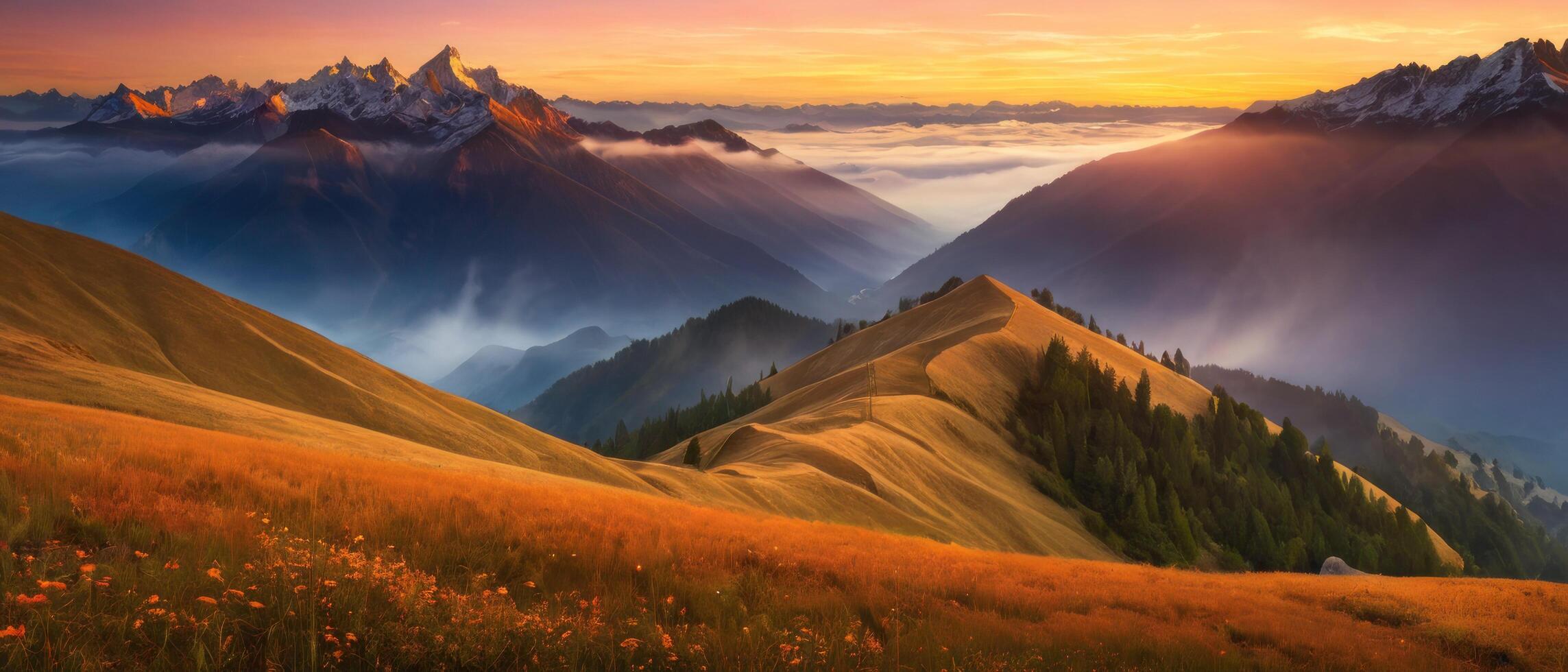 mountain lanscape. golden hour view of mountain photo