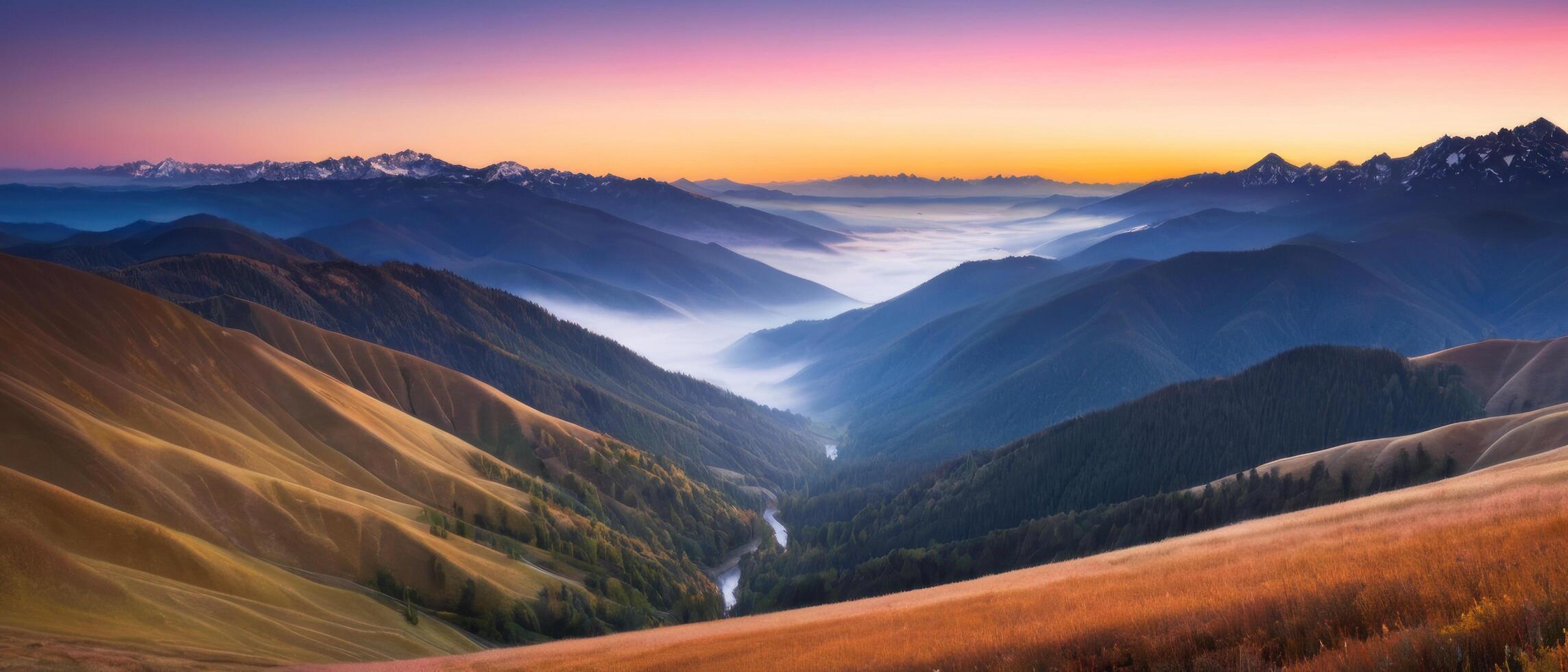 mountain lanscape. golden hour view of mountain photo