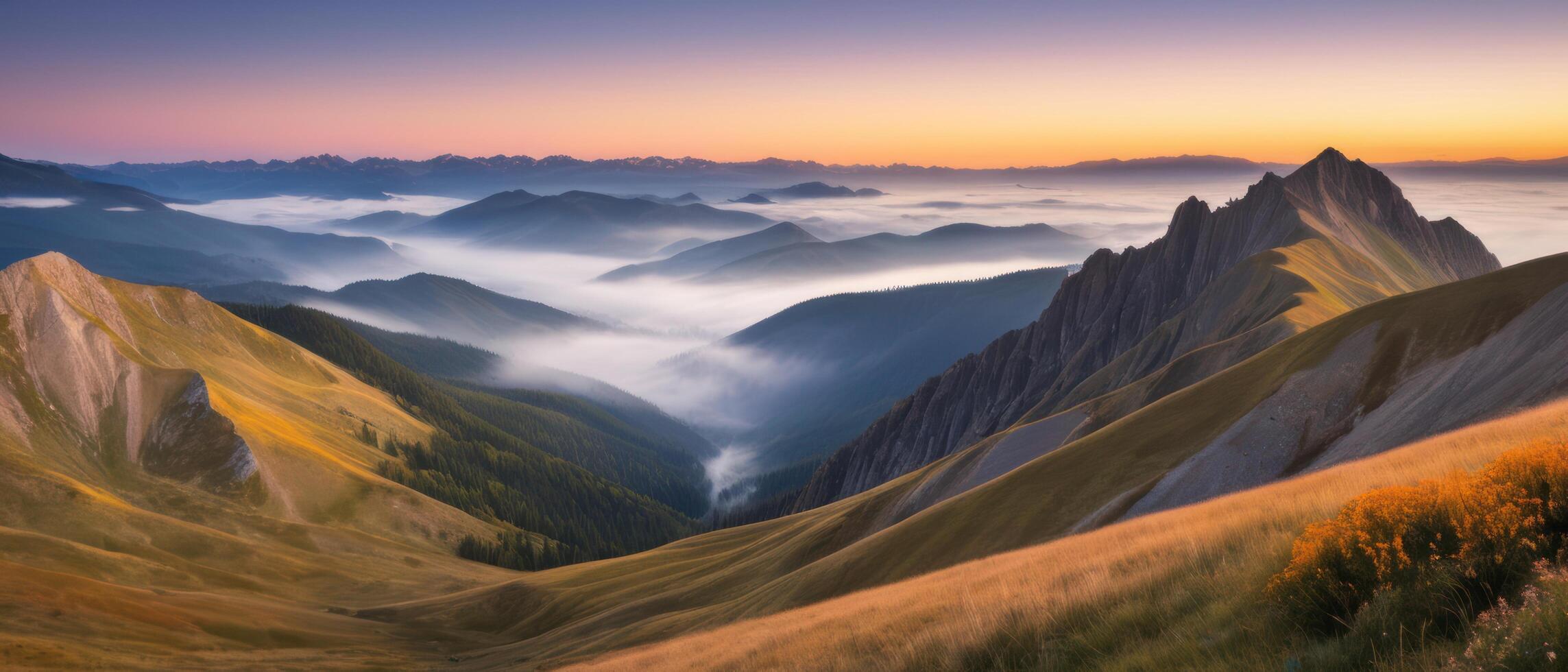 mountain lanscape. golden hour view of mountain photo