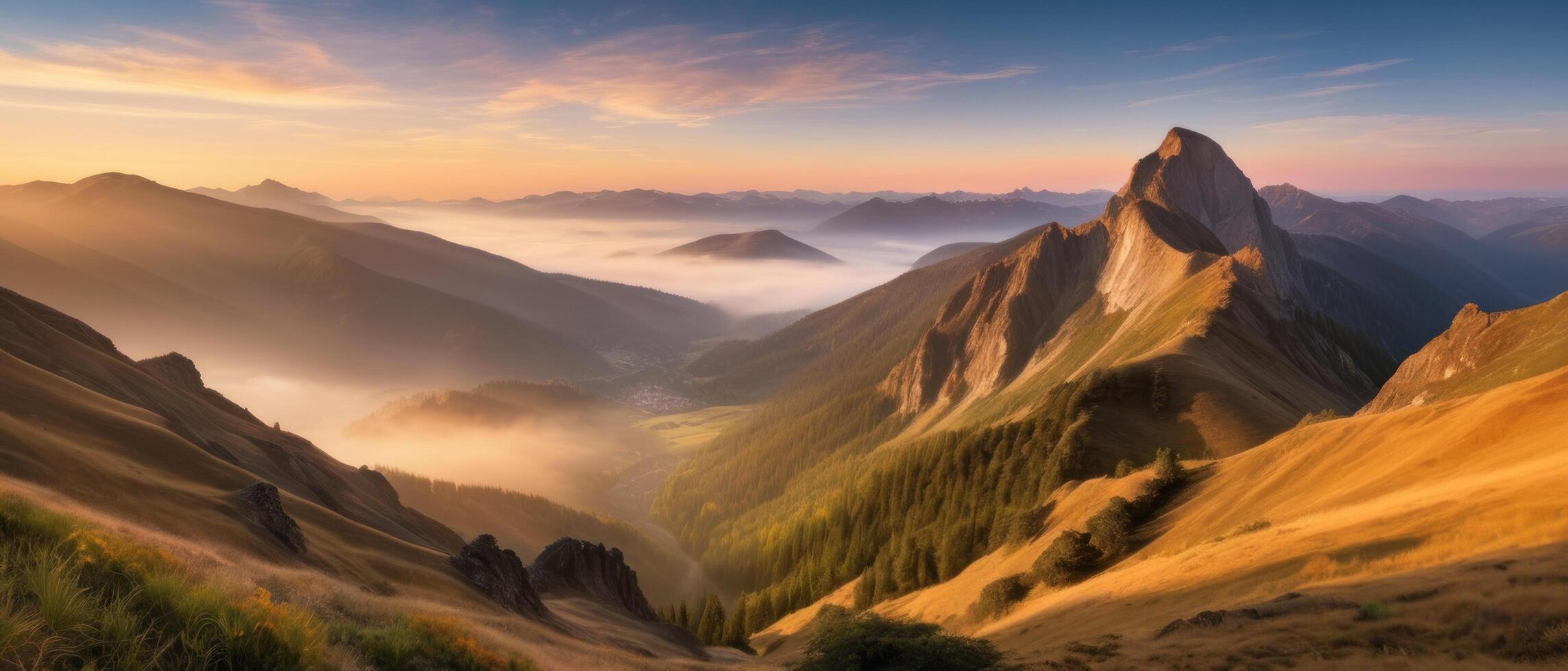 mountain lanscape. golden hour view of mountain photo