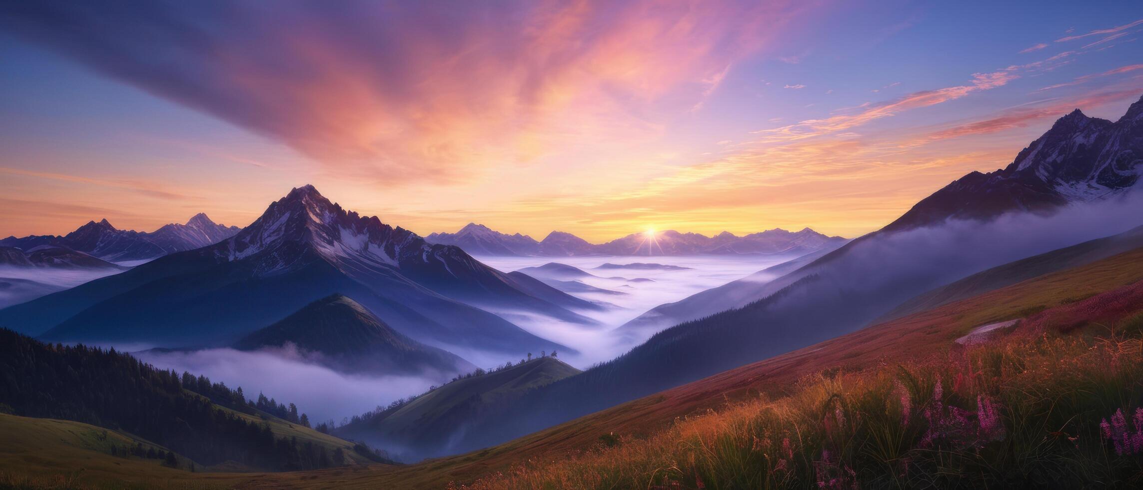 mountain lanscape. golden hour view of mountain photo