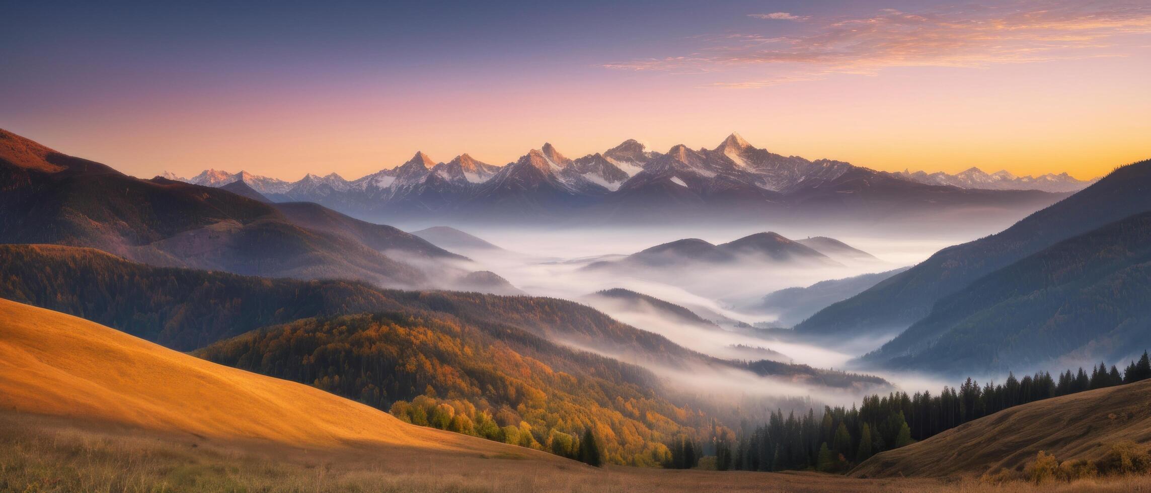 mountain lanscape. golden hour view of mountain photo