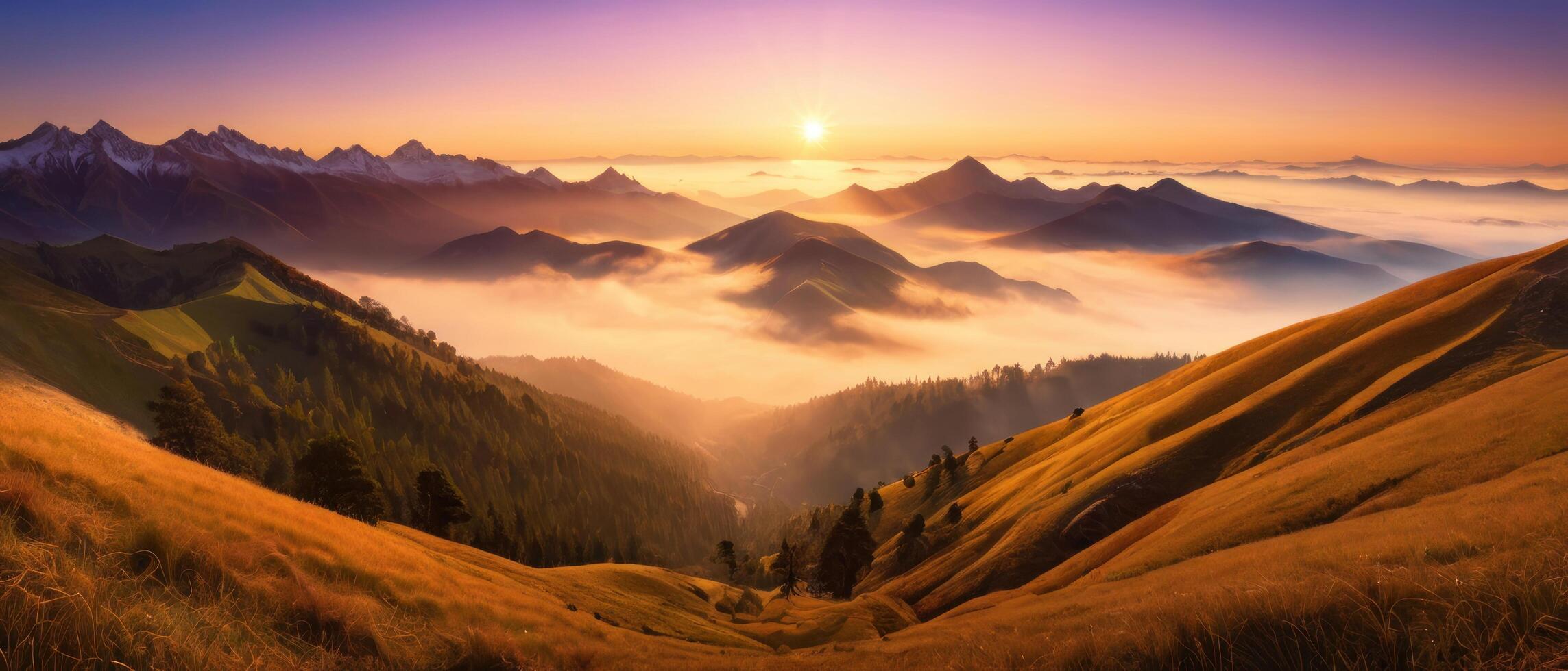 mountain lanscape. golden hour view of mountain photo