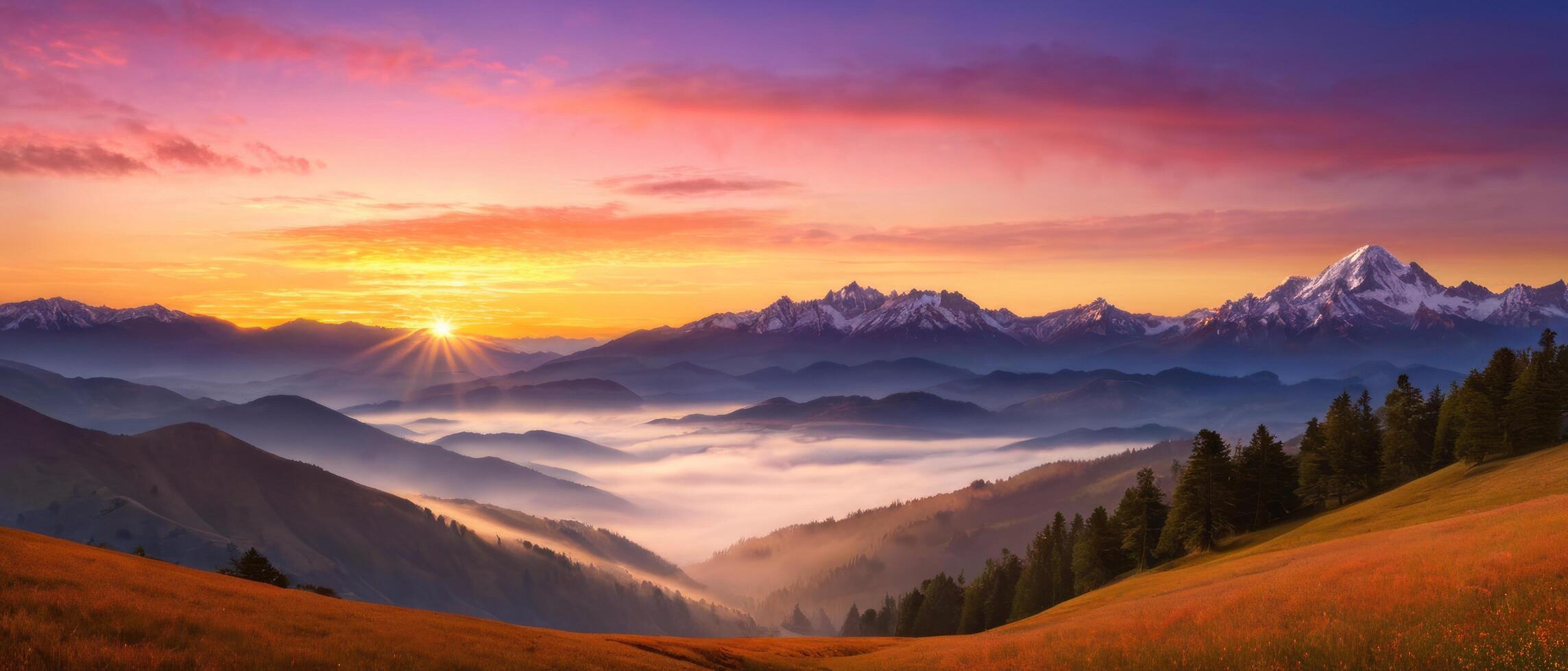 mountain lanscape. golden hour view of mountain photo