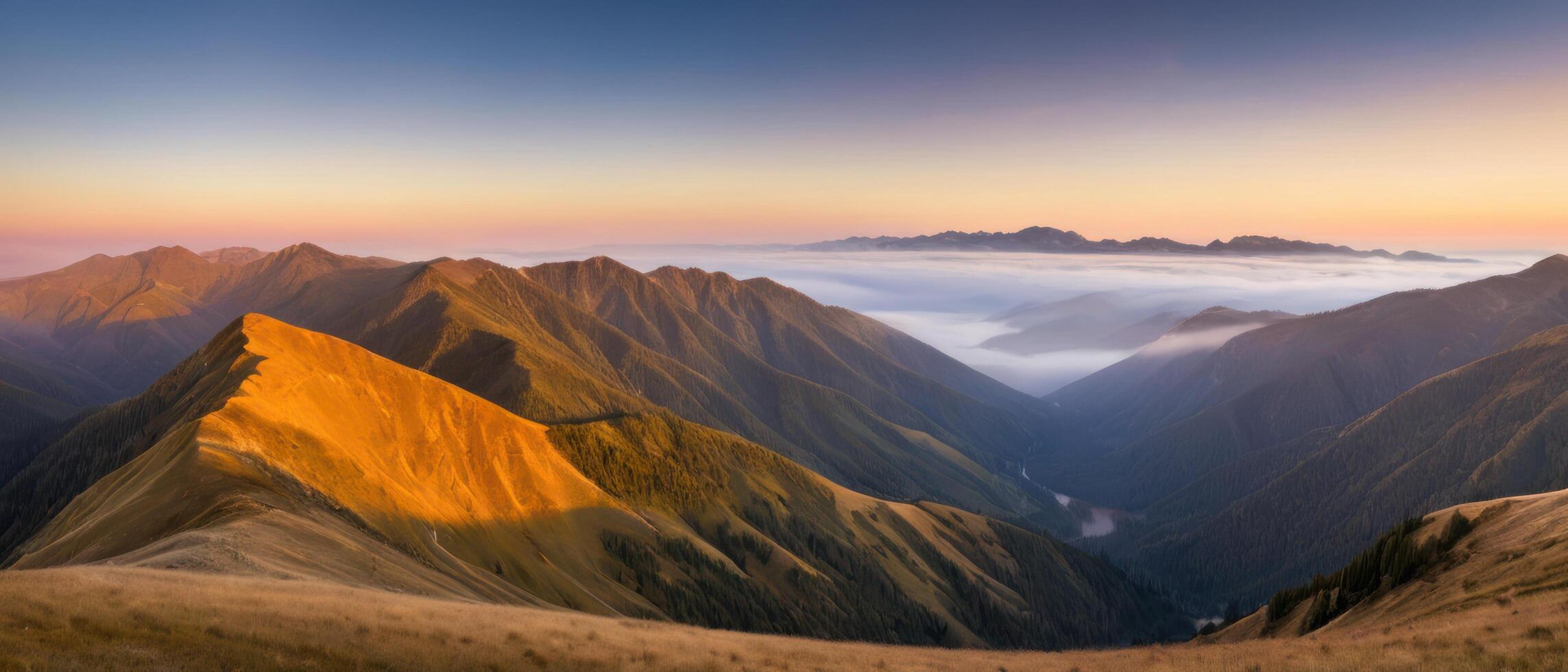 mountain lanscape. golden hour view of mountain photo