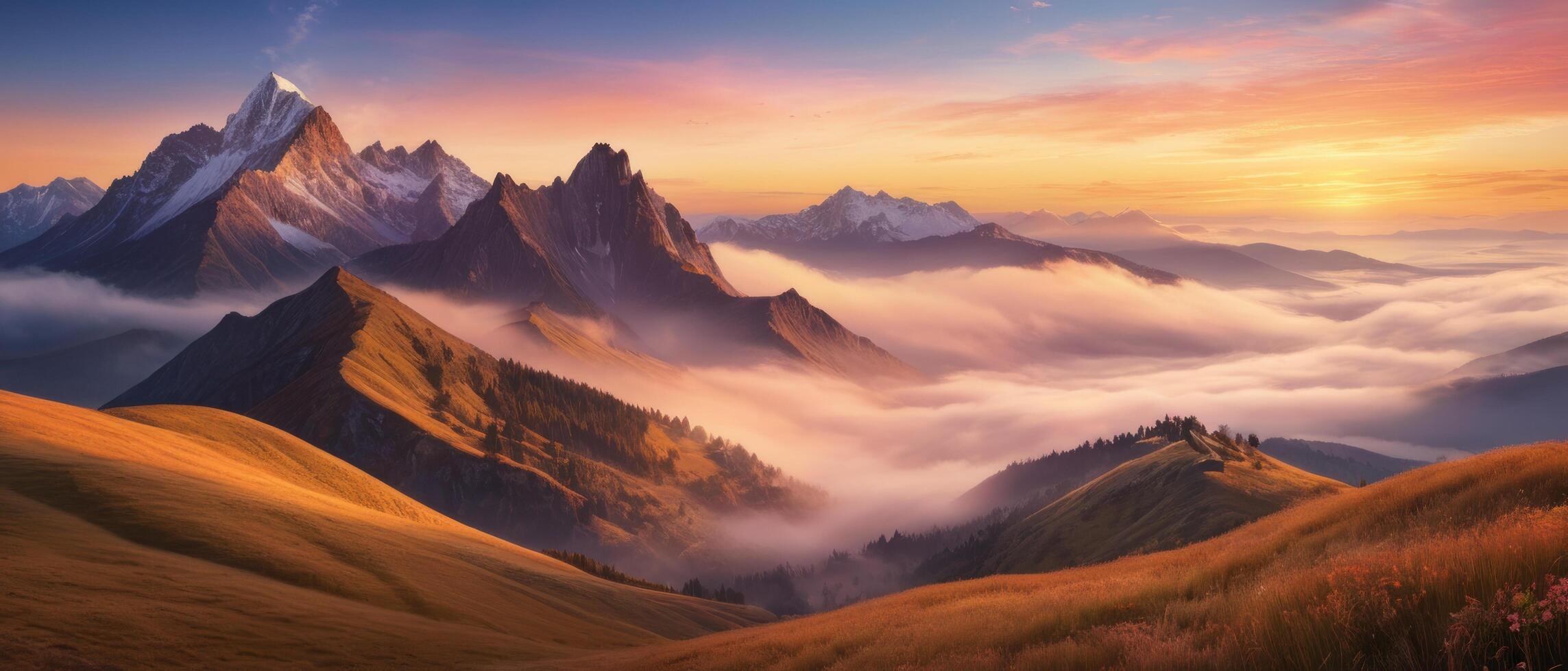 mountain lanscape. golden hour view of mountain photo