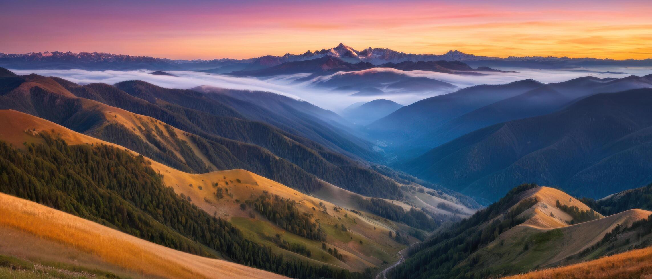 mountain lanscape. golden hour view of mountain photo