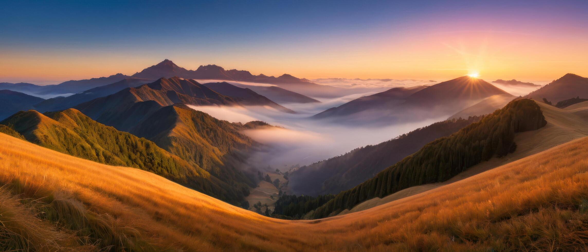 mountain lanscape. golden hour view of mountain photo