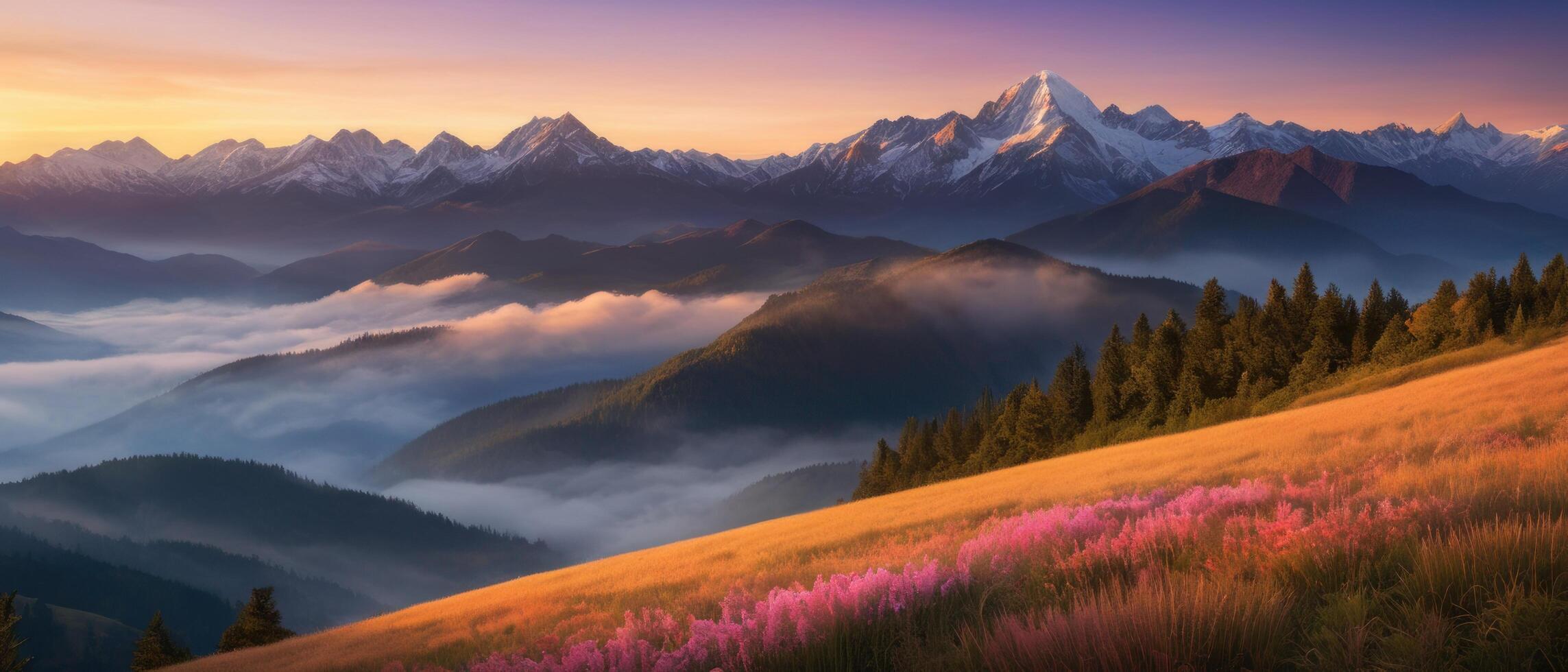 mountain lanscape. golden hour view of mountain photo