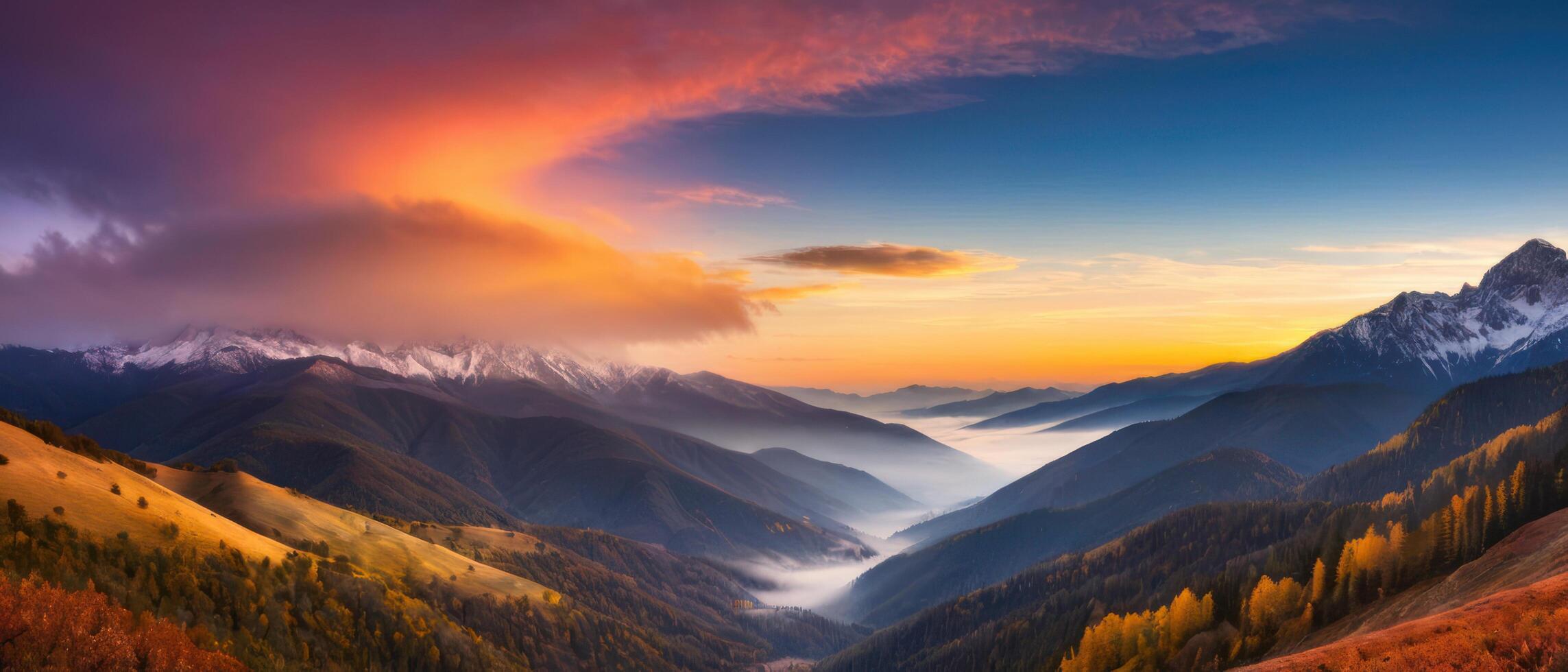 mountain lanscape. golden hour view of mountain photo