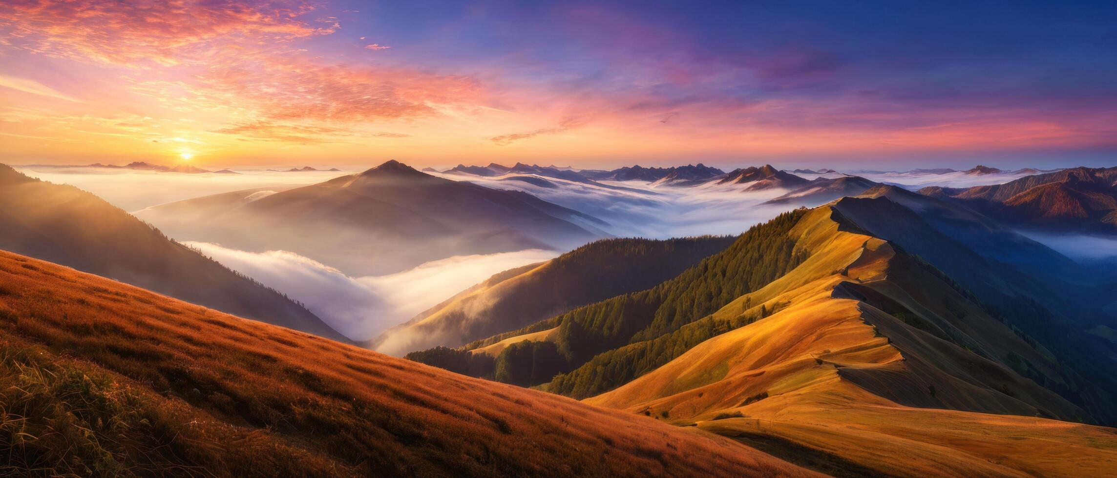 mountain lanscape. golden hour view of mountain photo