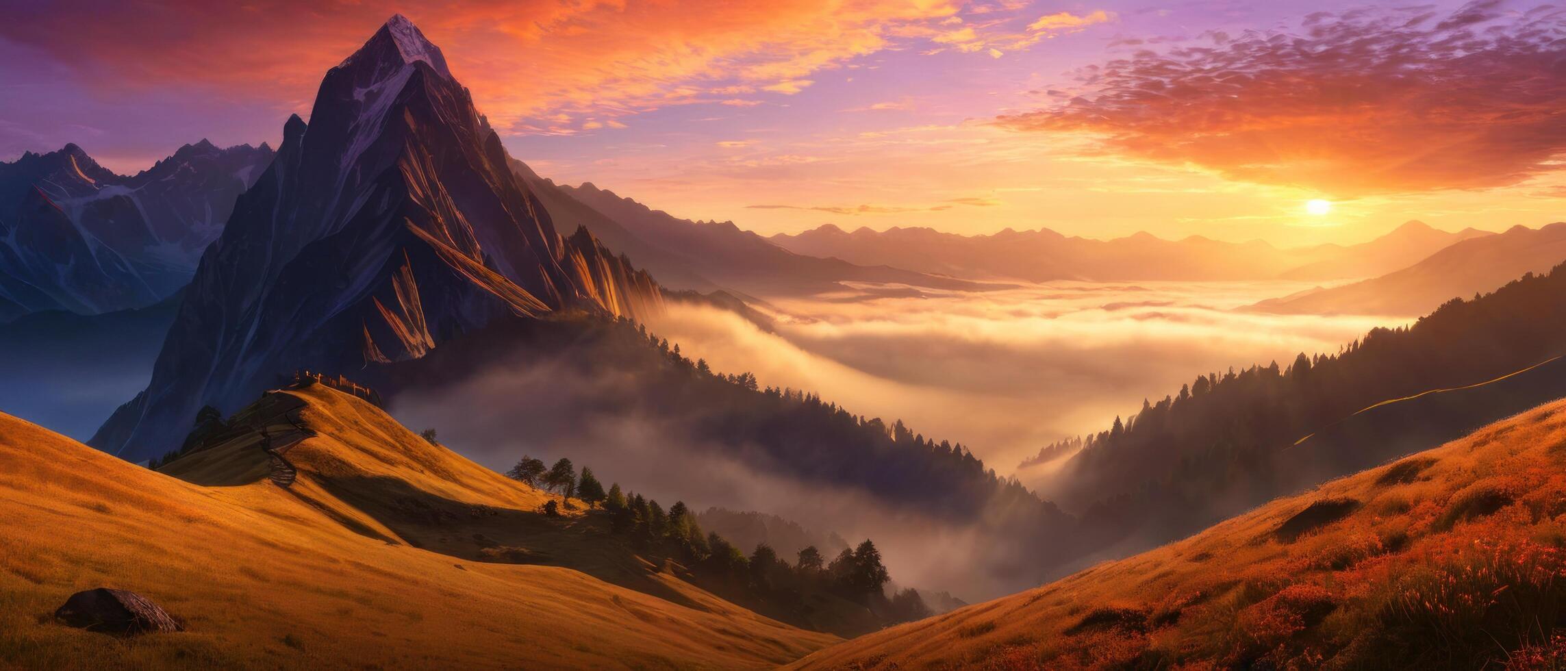 mountain lanscape. golden hour view of mountain photo