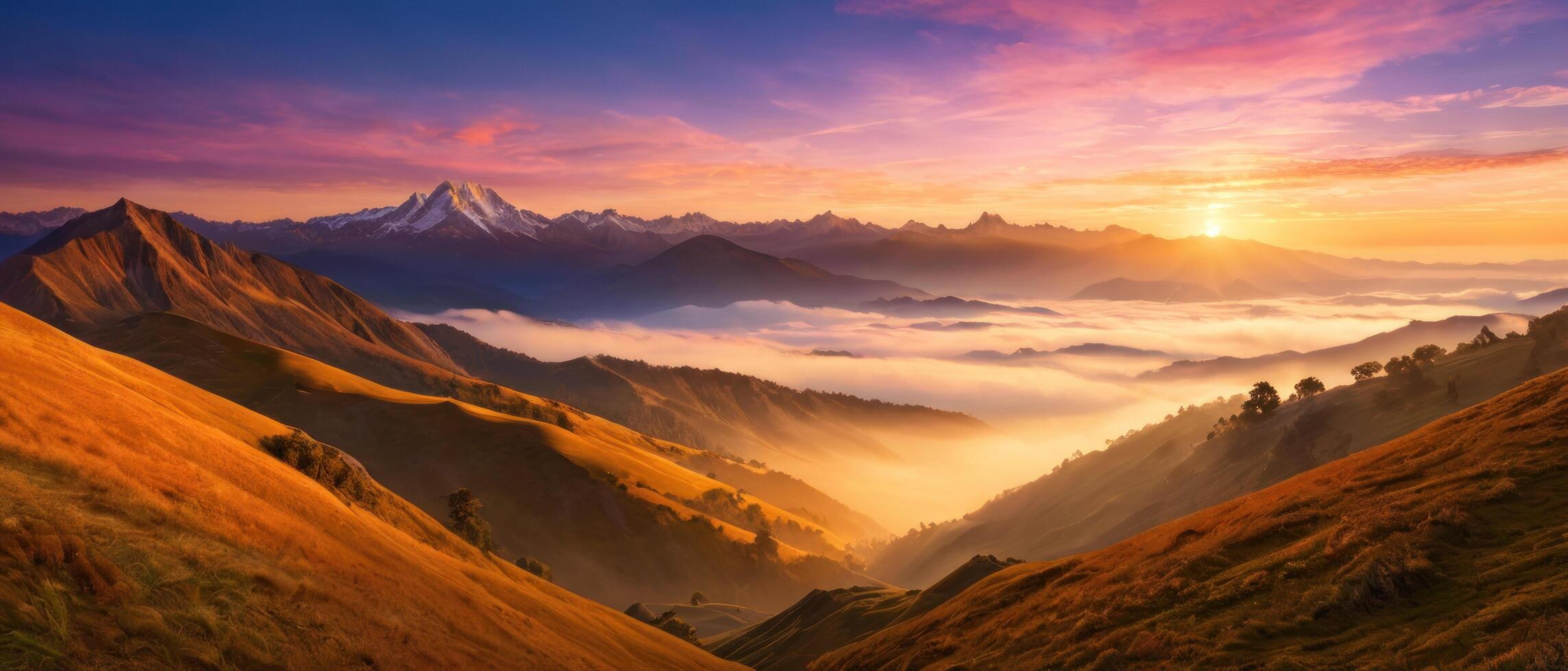 mountain lanscape. golden hour view of mountain photo