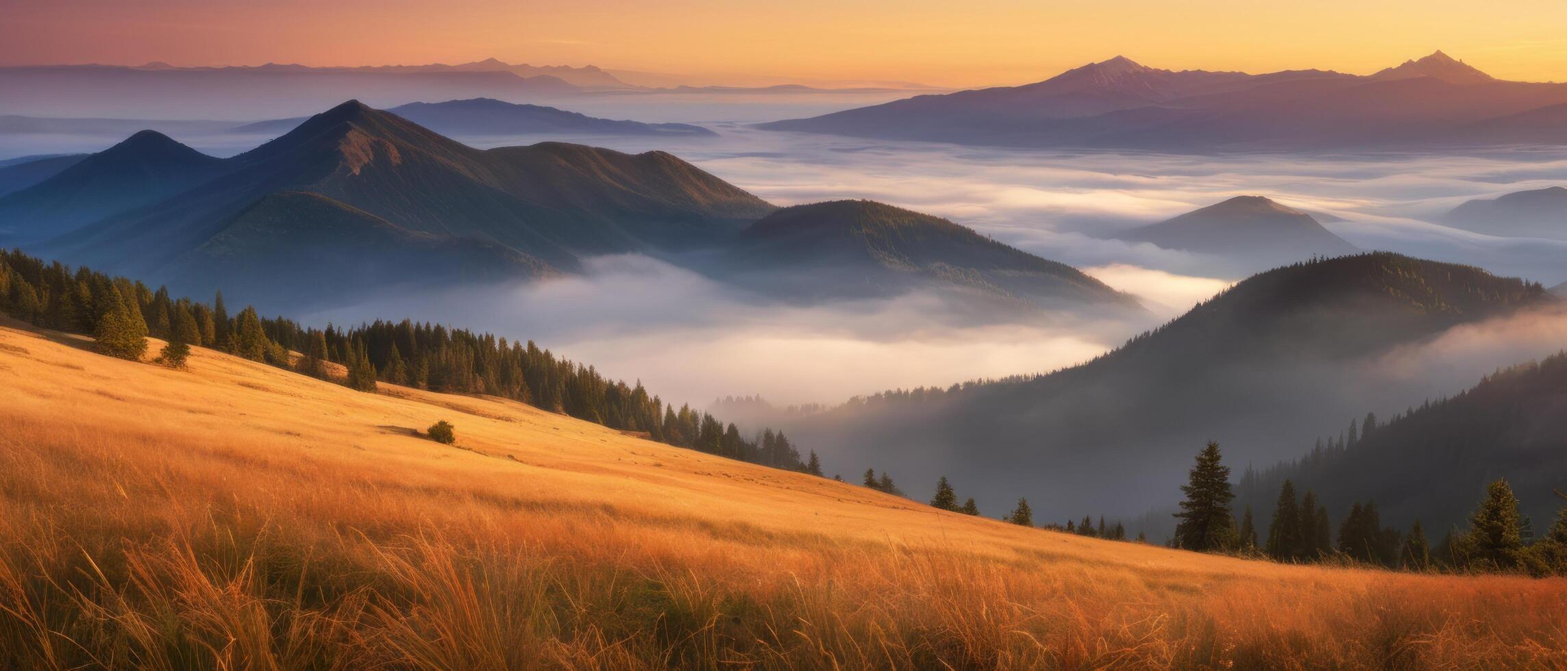 mountain lanscape. golden hour view of mountain photo