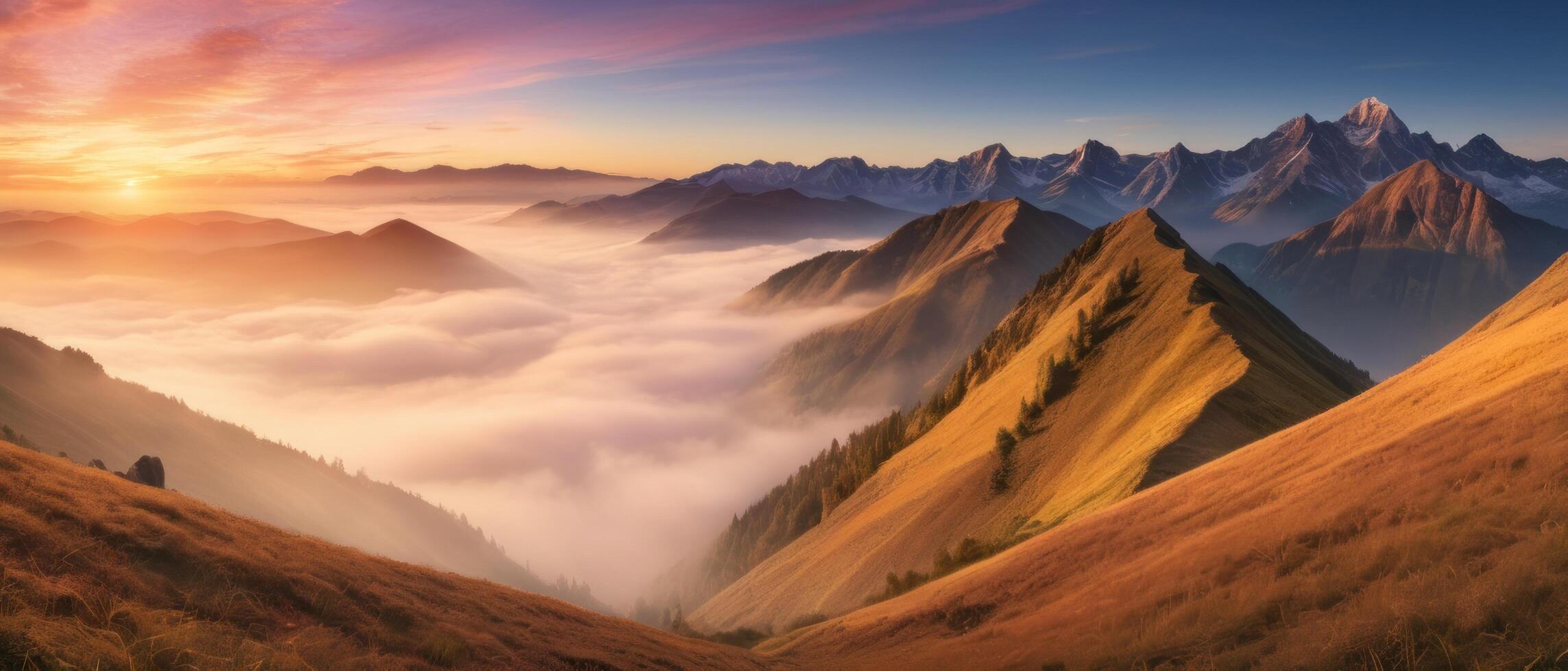 mountain lanscape. golden hour view of mountain photo