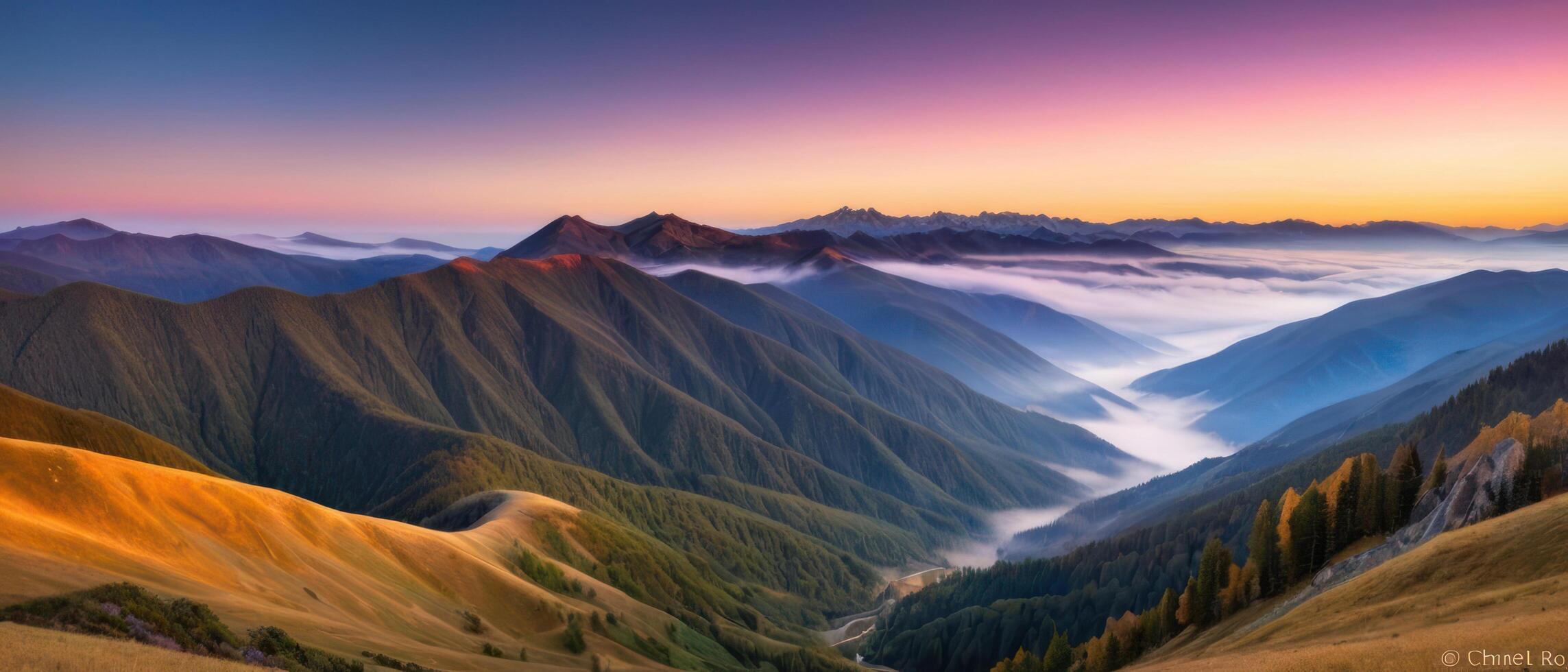 mountain lanscape. golden hour view of mountain photo