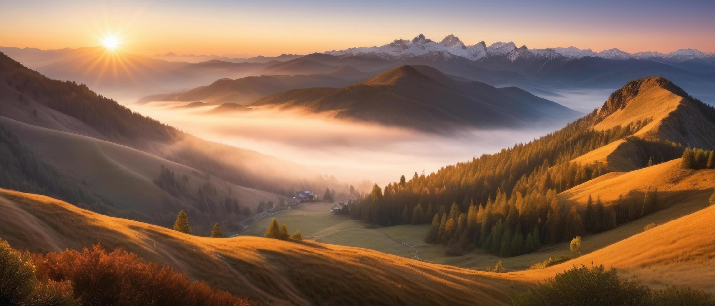 mountain lanscape. golden hour view of mountain photo