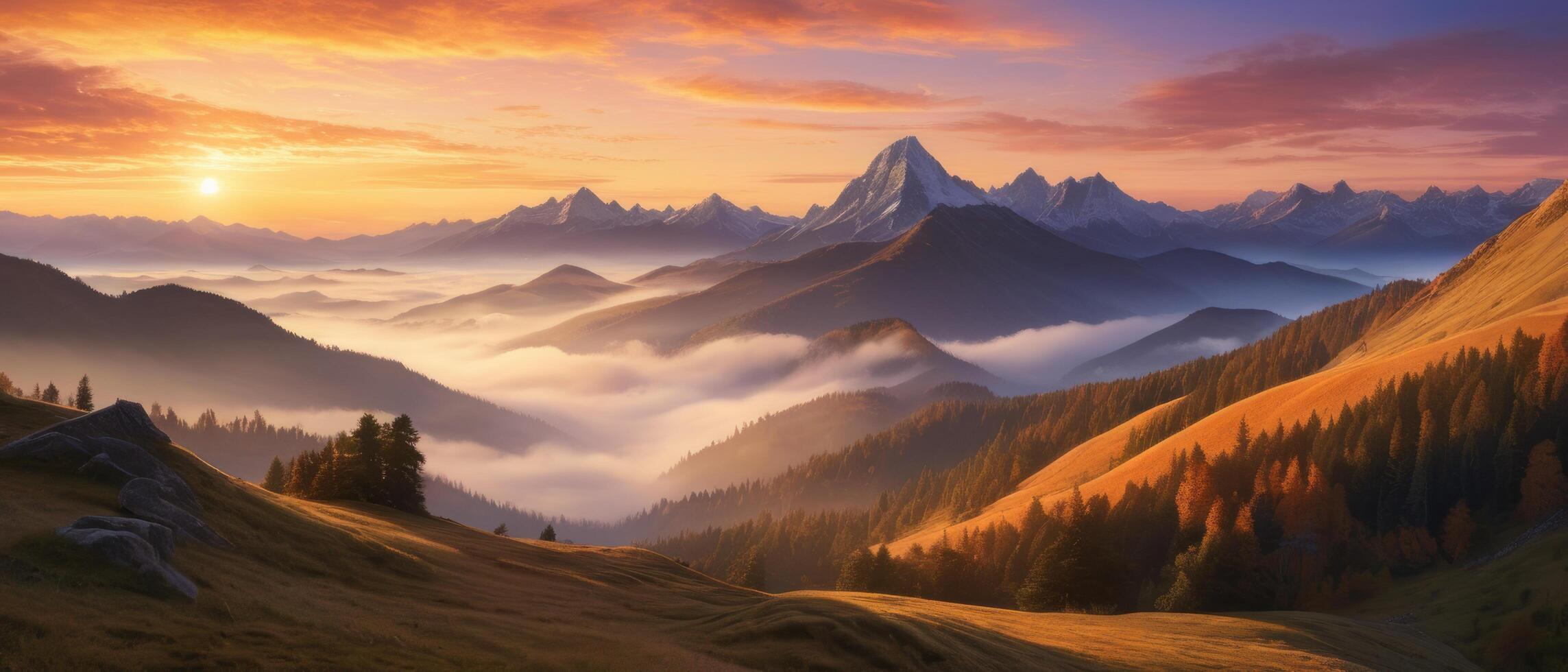 mountain lanscape. golden hour view of mountain photo