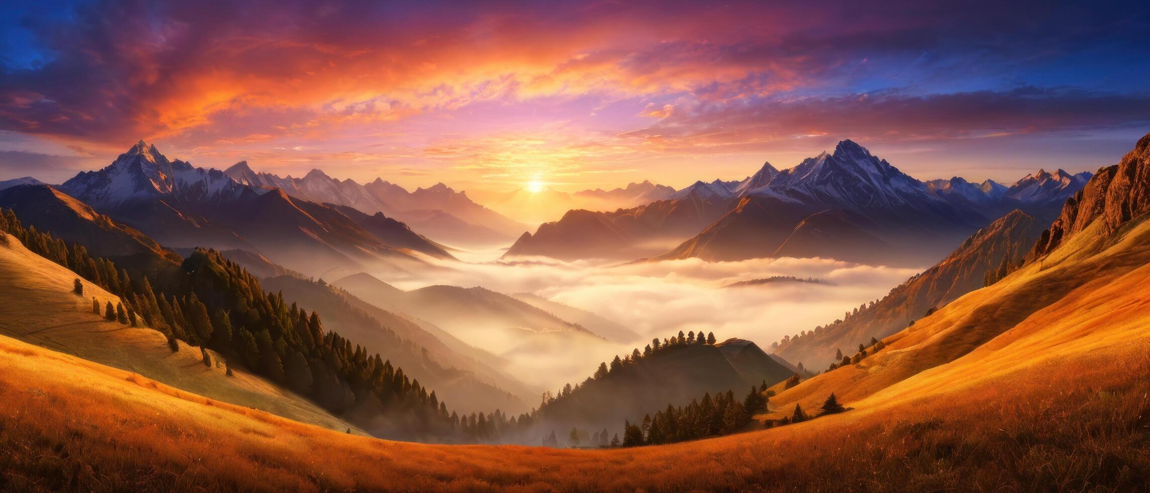 mountain lanscape. golden hour view of mountain photo
