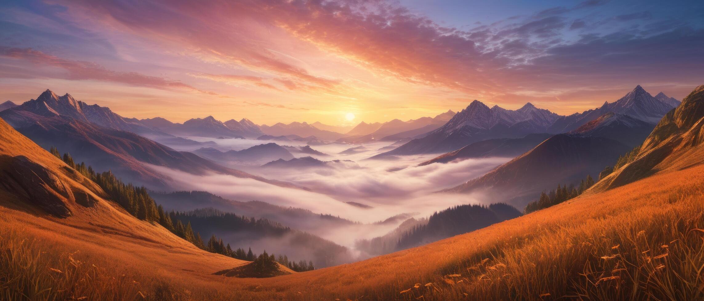 mountain lanscape. golden hour view of mountain photo