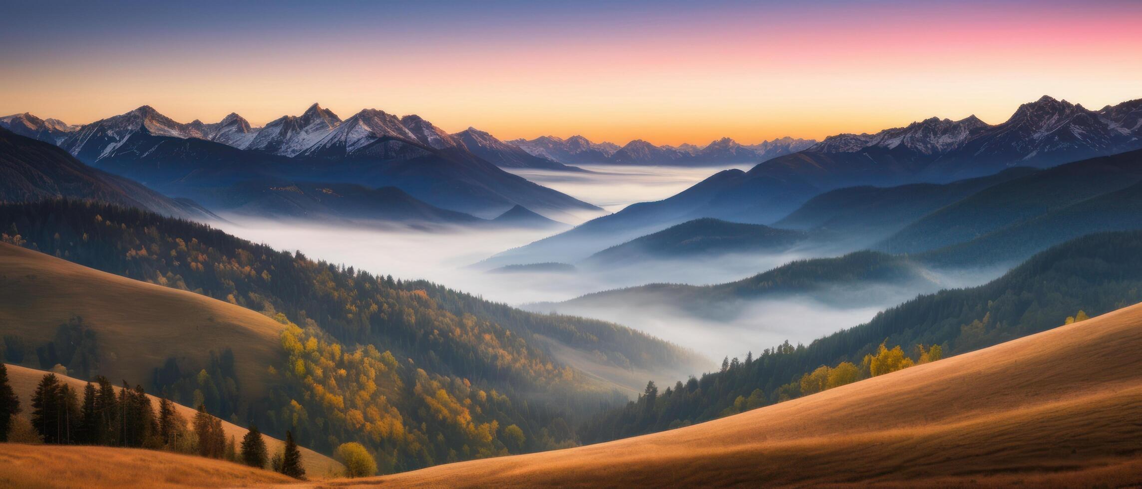 mountain lanscape. golden hour view of mountain photo