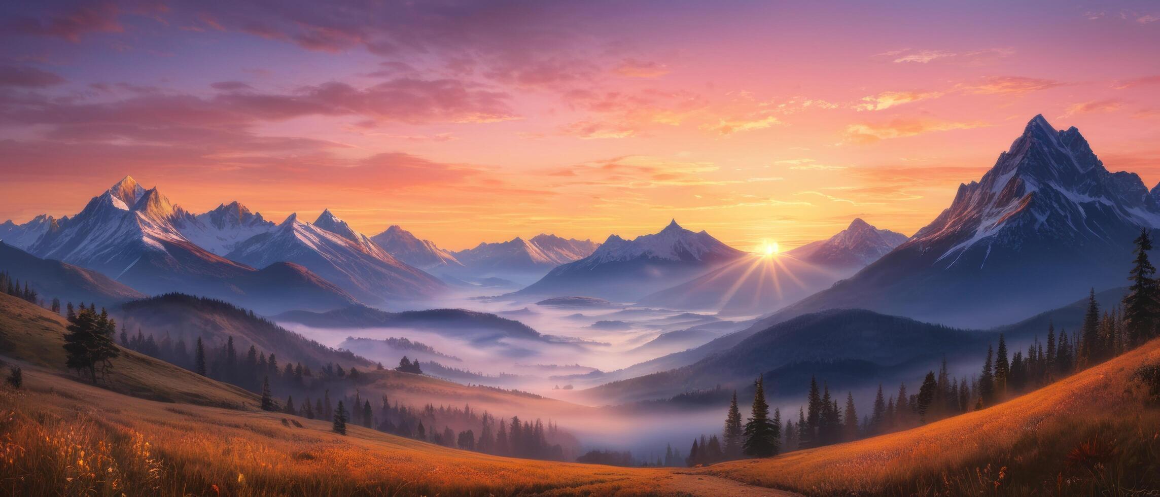 mountain lanscape. golden hour view of mountain photo