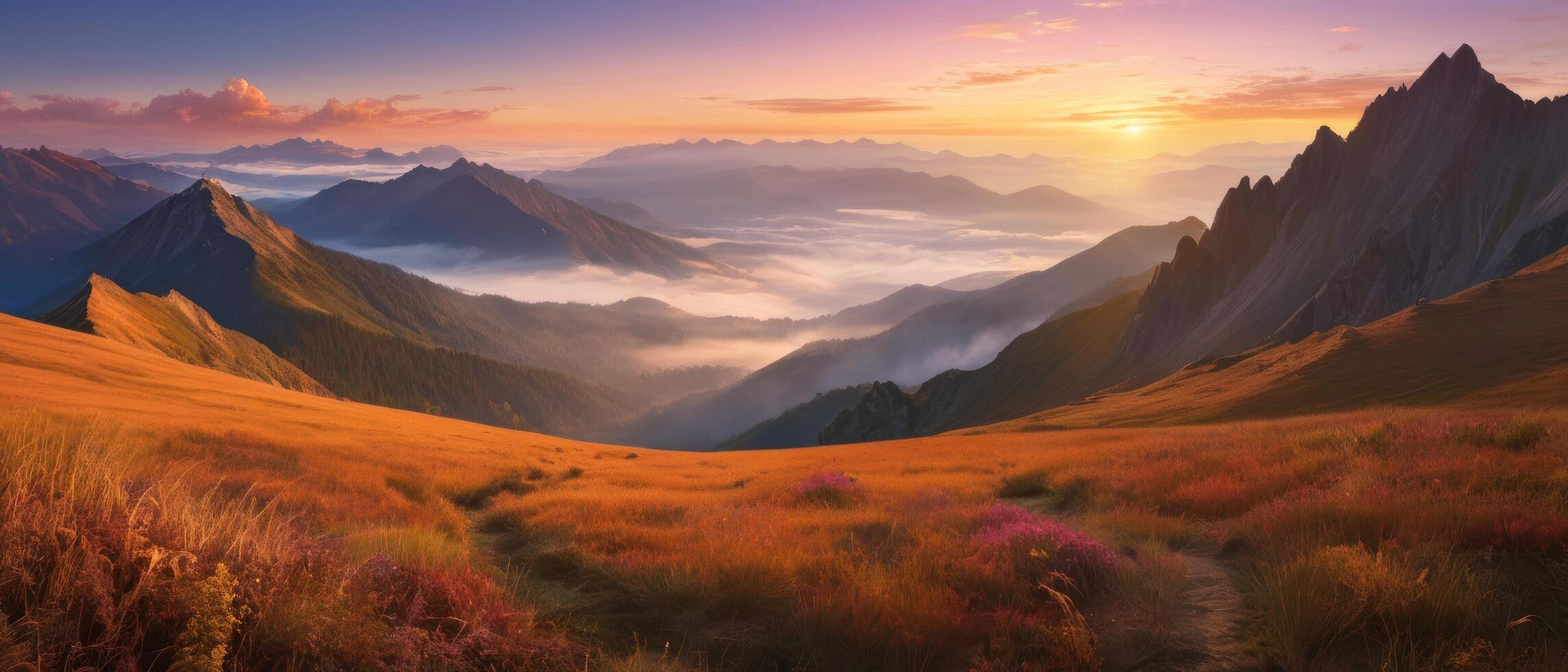 mountain lanscape. golden hour view of mountain photo