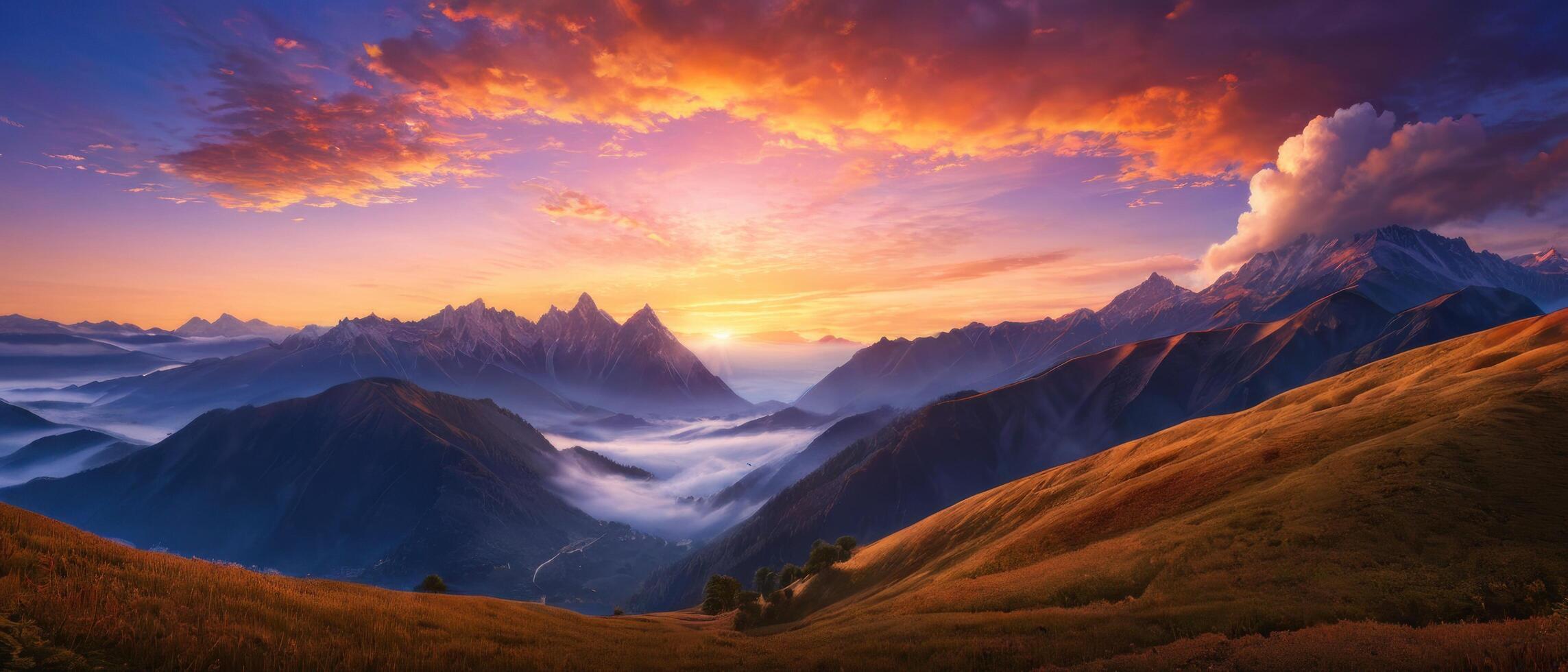 mountain lanscape. golden hour view of mountain photo