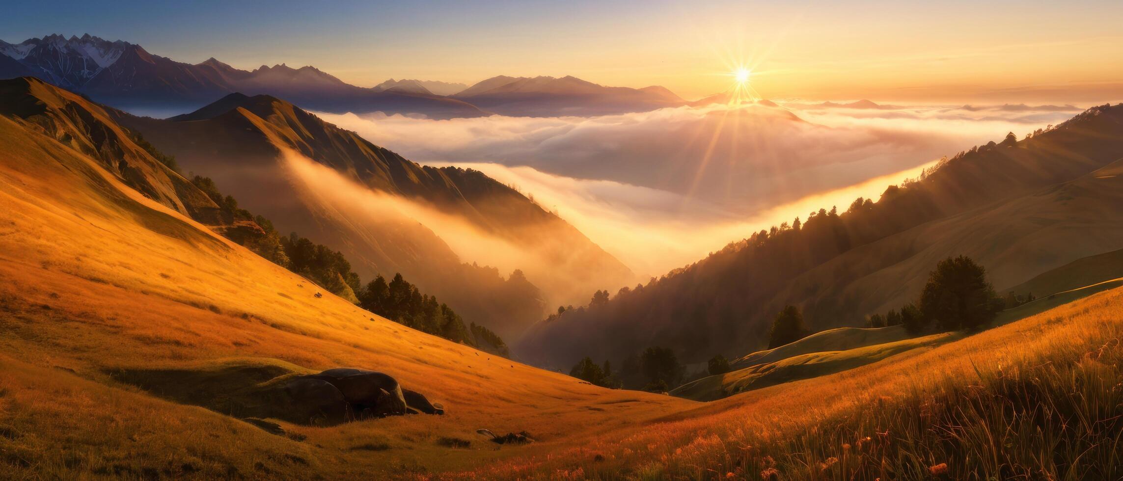 mountain lanscape. golden hour view of mountain photo