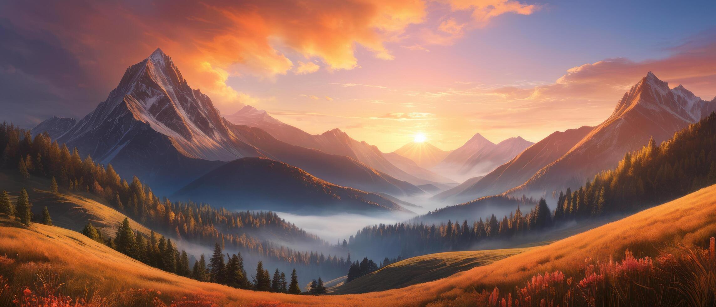 mountain lanscape. golden hour view of mountain photo
