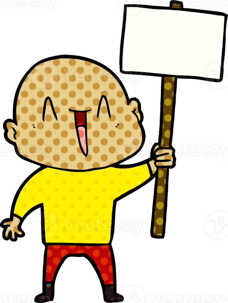 happy cartoon bald man drawing png