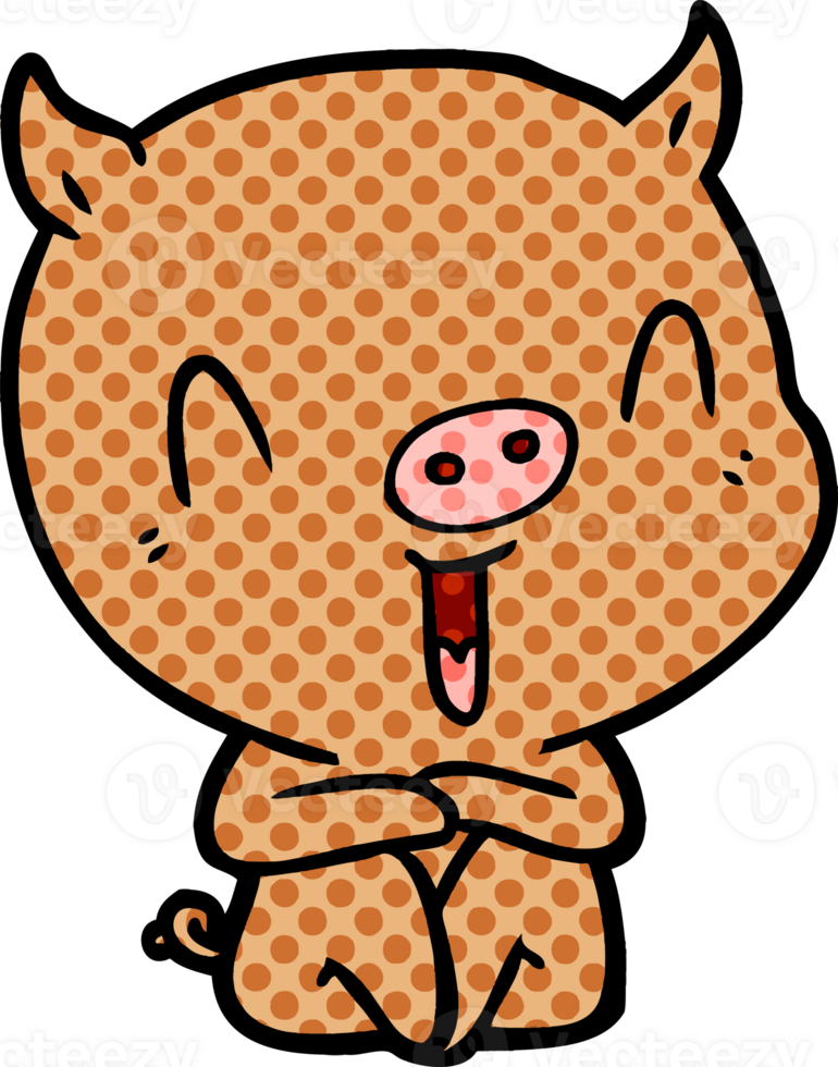 happy cartoon sitting pig drawing png
