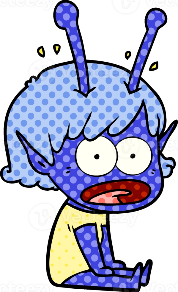 cartoon shocked alien girl drawing png