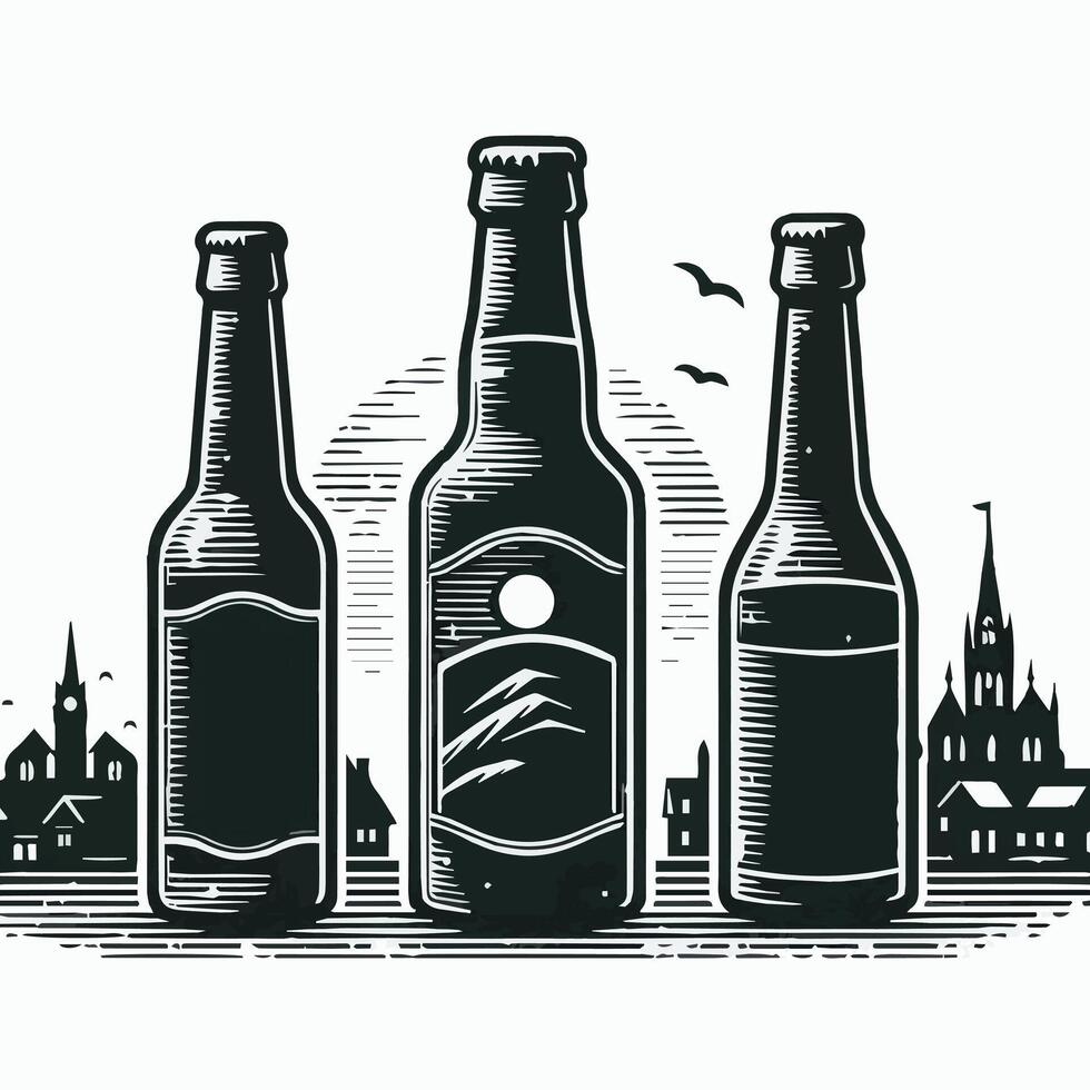 Beer Bottle and Glass Art Illustrations Silhouette For Oktoberfest vector