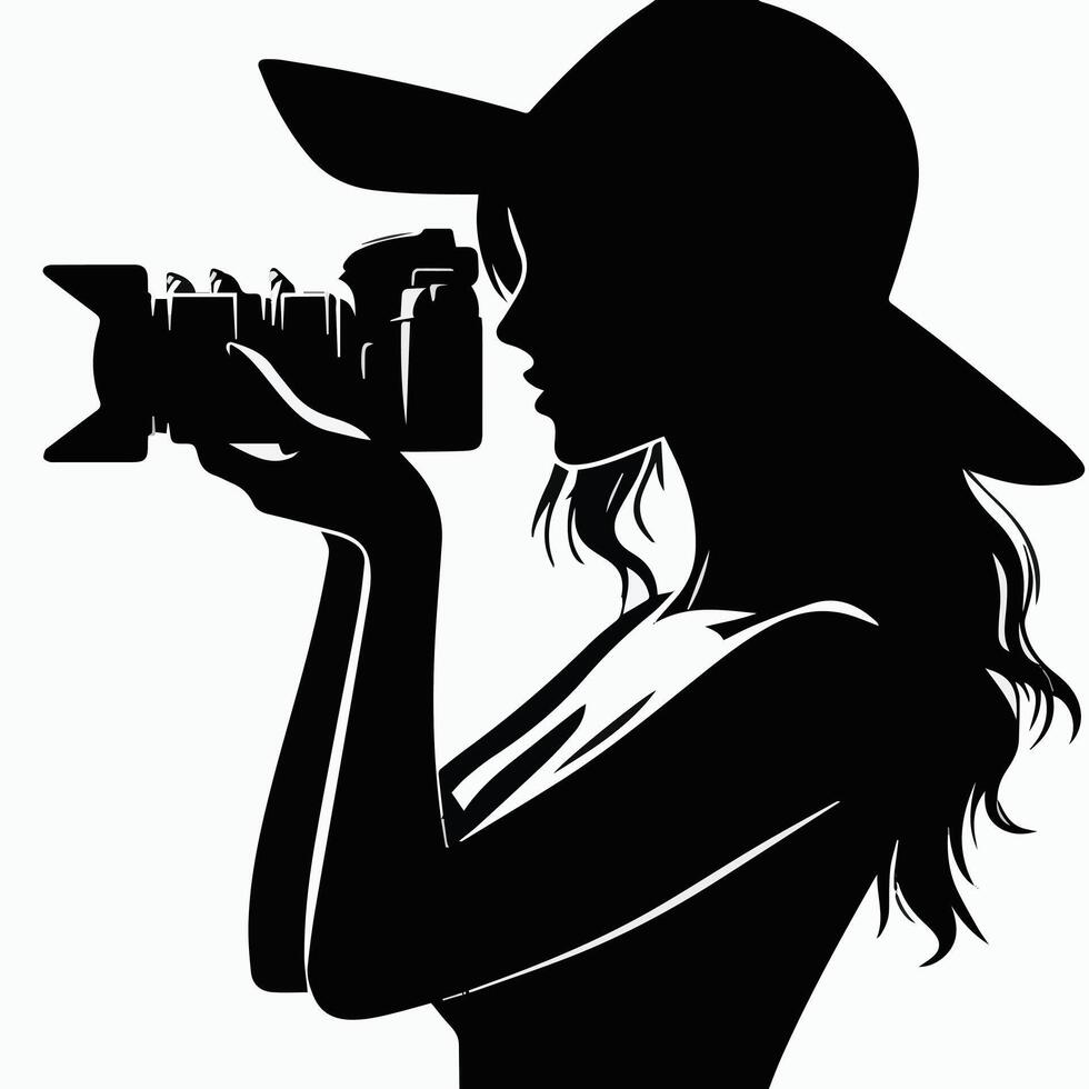 Female Photographer art Silhouette Drawing vector