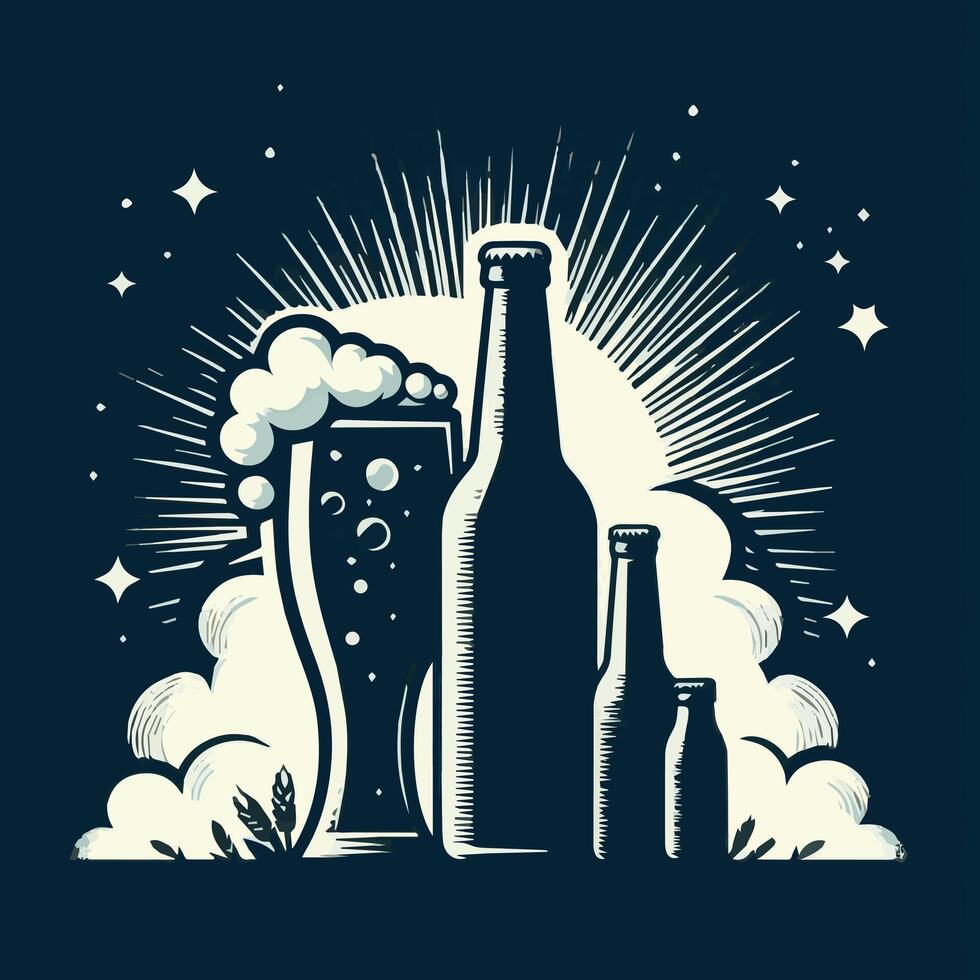 Beer Bottle and Glass Art Illustrations Silhouette For Oktoberfest vector