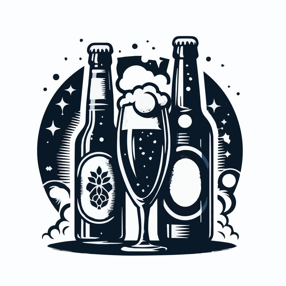 Beer Bottle and Glass Art Illustrations Silhouette For Oktoberfest vector
