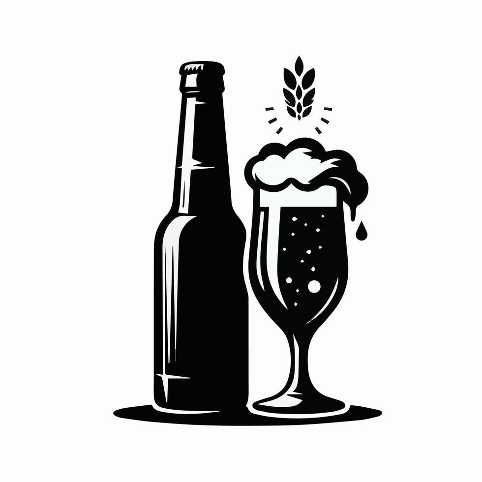 Beer Bottle and Glass Art Illustrations Silhouette For Oktoberfest vector