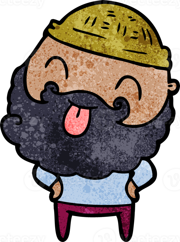 man with beard sticking out tongue drawing png