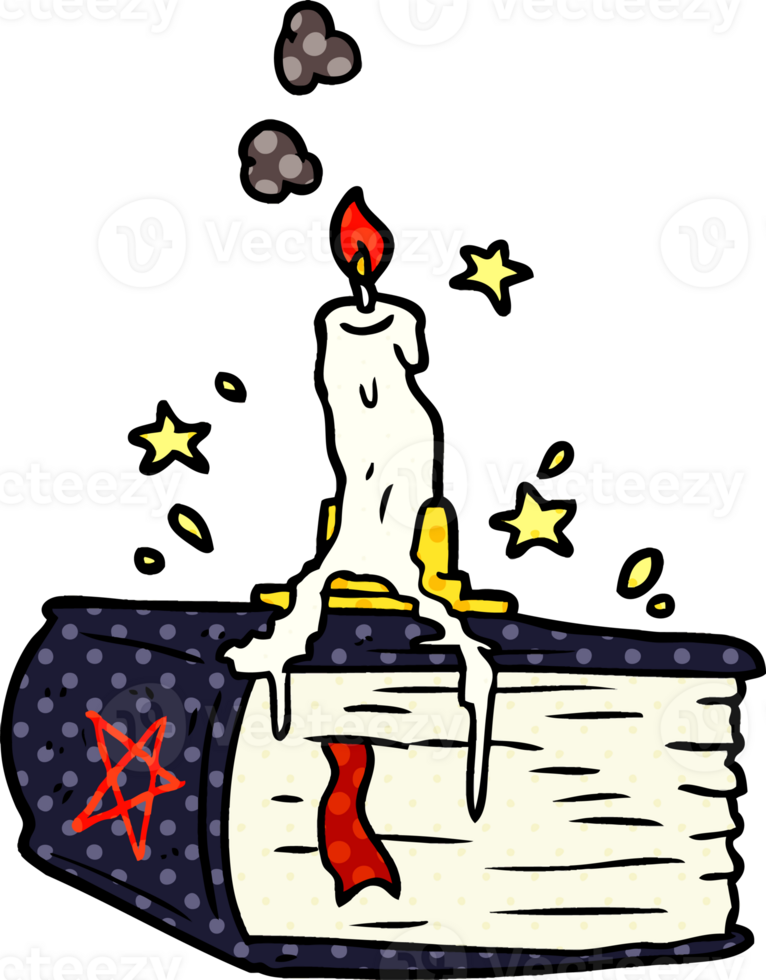 cartoon spooky spellbook with dribbling candle drawing png