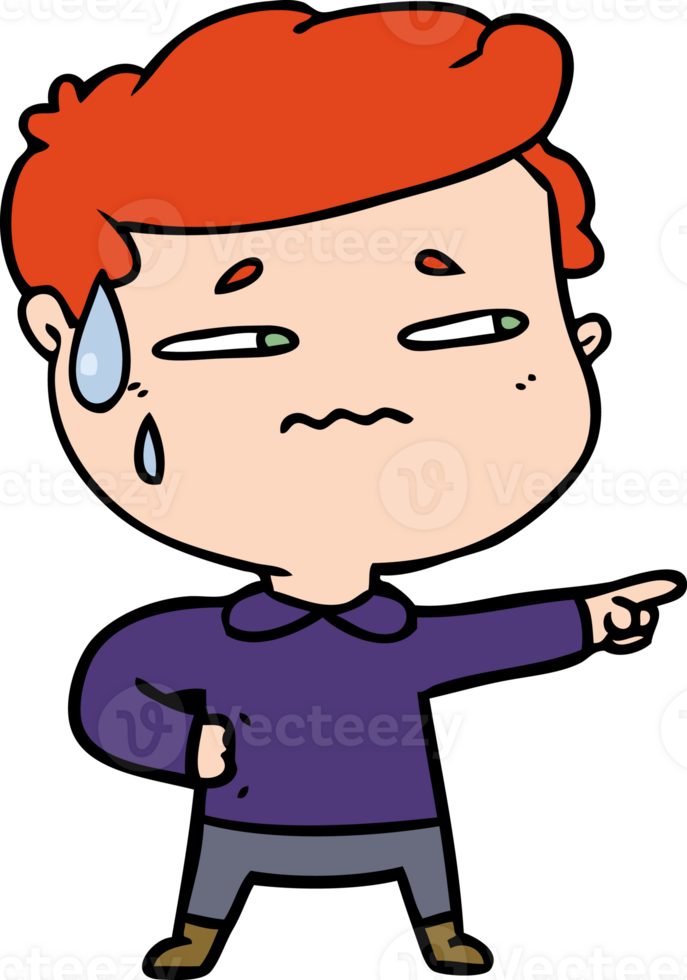 cartoon anxious man pointing drawing png