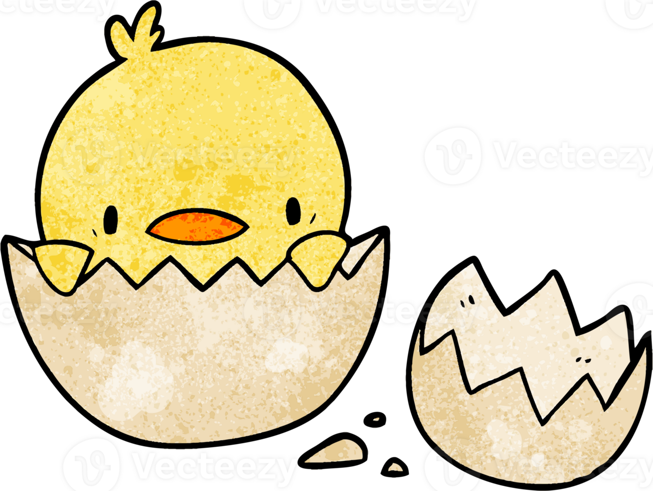 cute cartoon chick hatching from egg drawing png