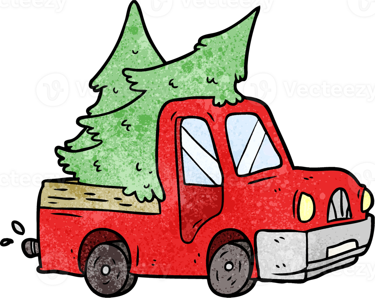 cartoon pickup truck carrying christmas trees drawing png